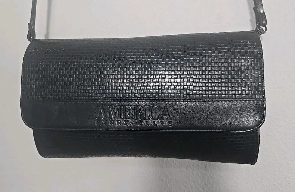 America Perry Ellis Black Textured Crossbody Shoulder Bag Clutch Vintage